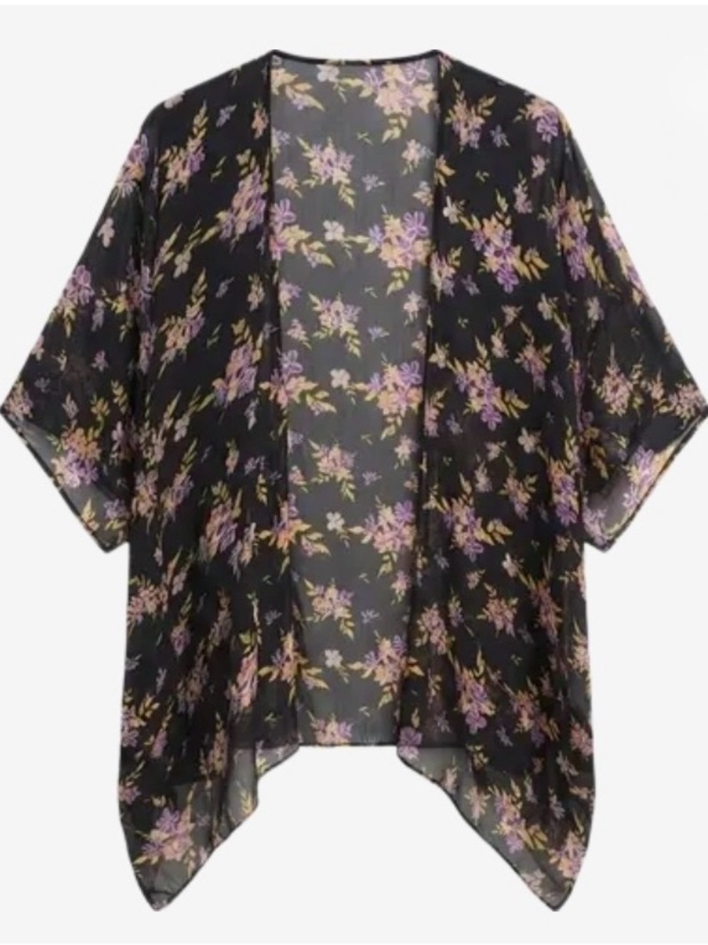 a.n.a Black Sheer Floral Open-Front Kimono Cardigan